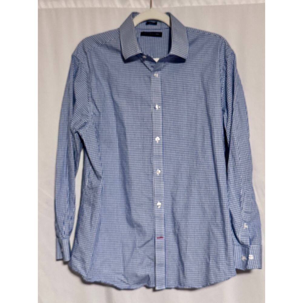 Tommy Hilfiger Men’s 16.5 32/33 Large Slim Fit Blue Gingham Dress Shirt